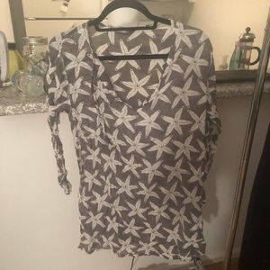 Grey and white linen beach cover up